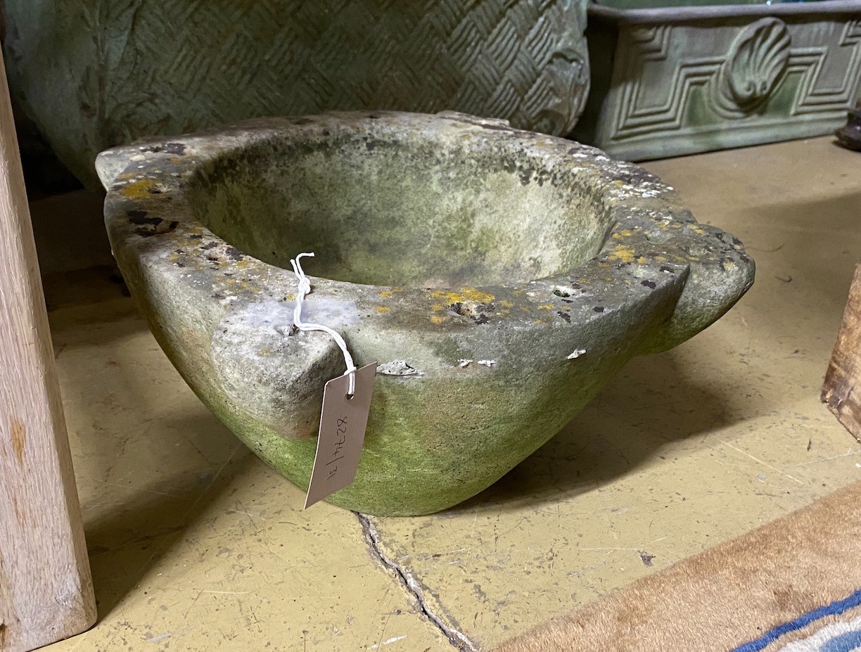 A Victorian marble mortar, width 40cm, height 20cm